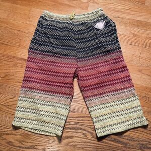 Vtg BIGND Multicolor Crochet Knit Board Shorts Men's SZ L Beach Surf Skate Y2K